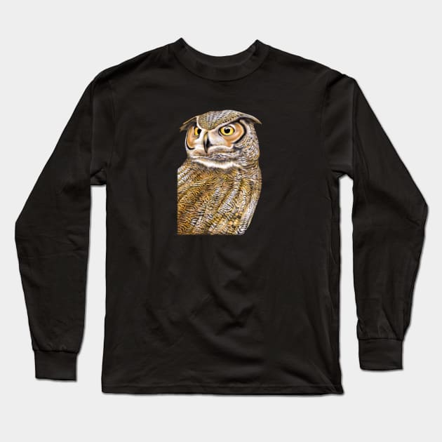 Great Horned Owl Long Sleeve T-Shirt by Tim Jeffs Art